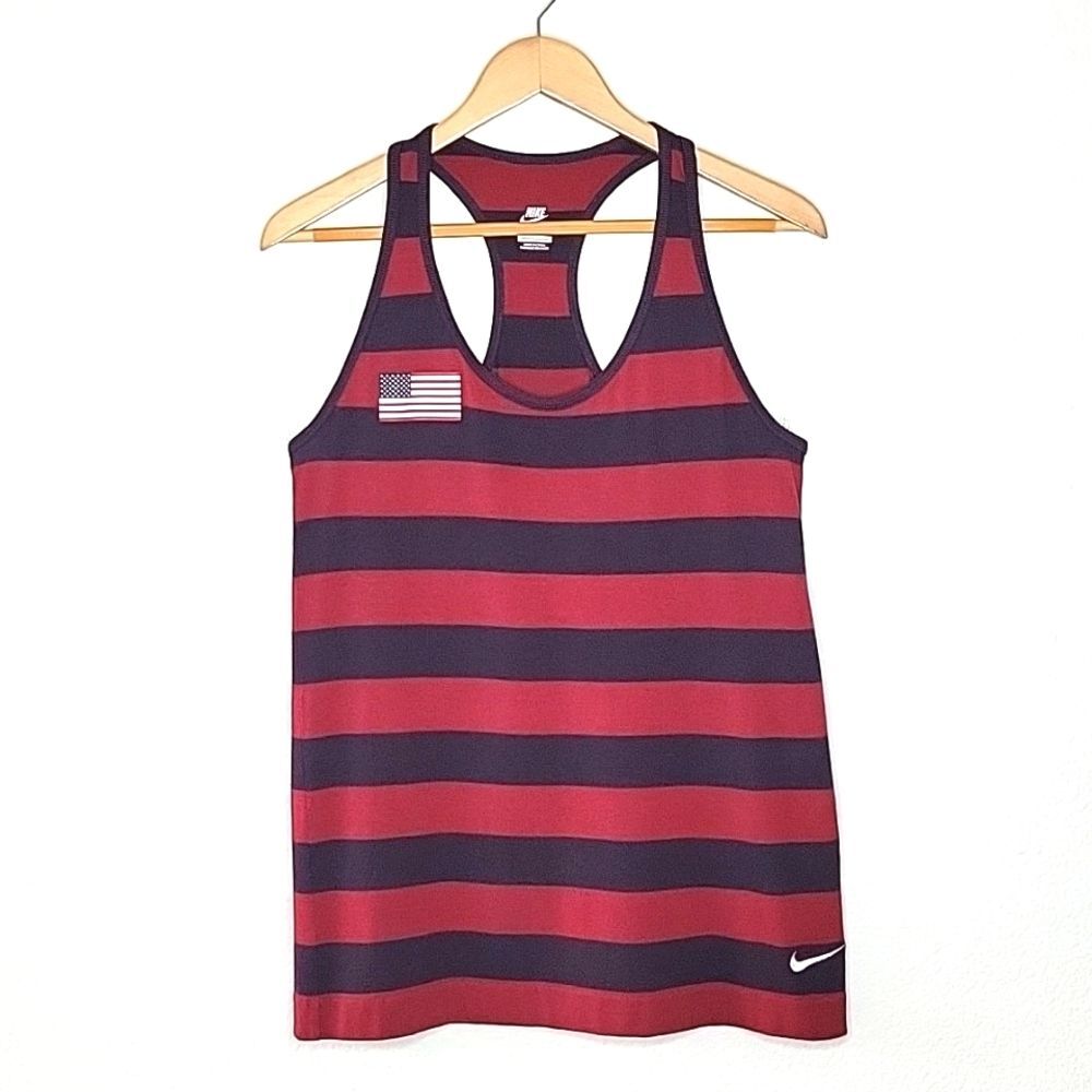 NIKE Navy Blue Maroon Racerback Casual Tank Top size M Striped Color Block Flag